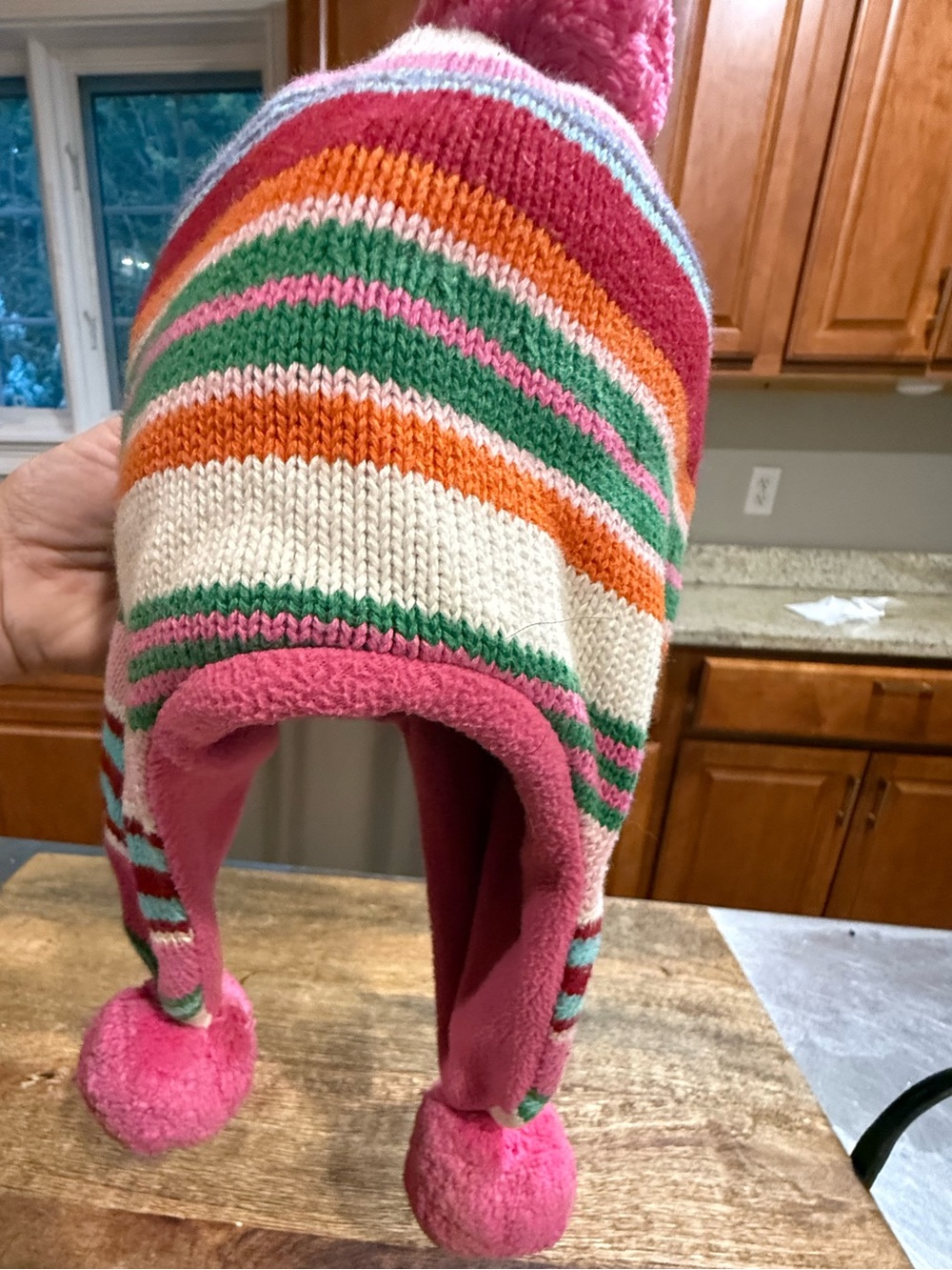 Gap Kids Pink Multi-Striped Pom-Pom Winter Hat